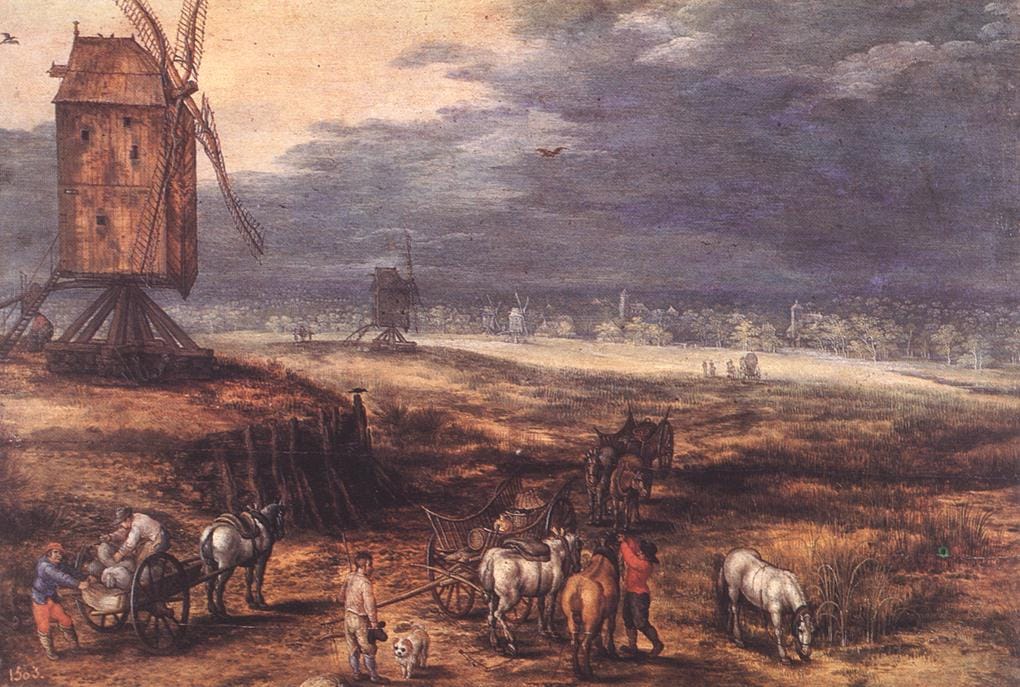jan brueghel the younger landscape with windmills